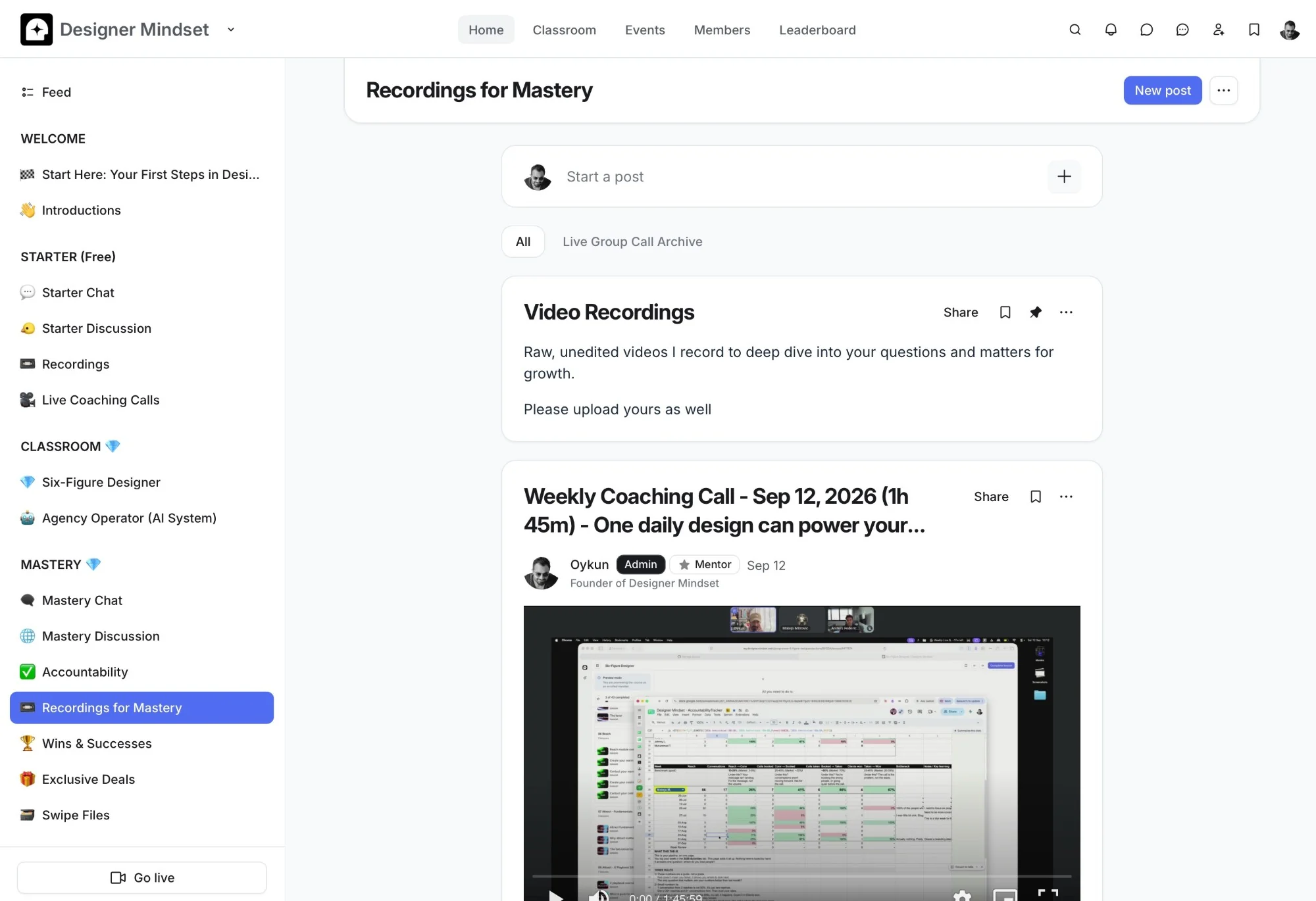 Recordings for Mastery, with the weekly coaching calls