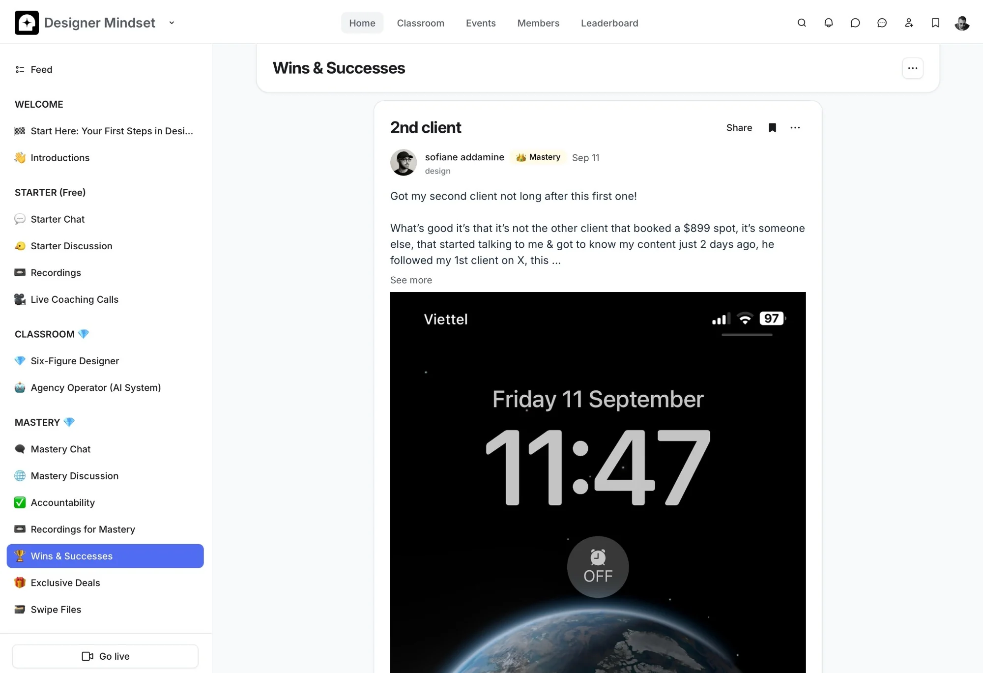 Wins & Successes, where members share the clients they land